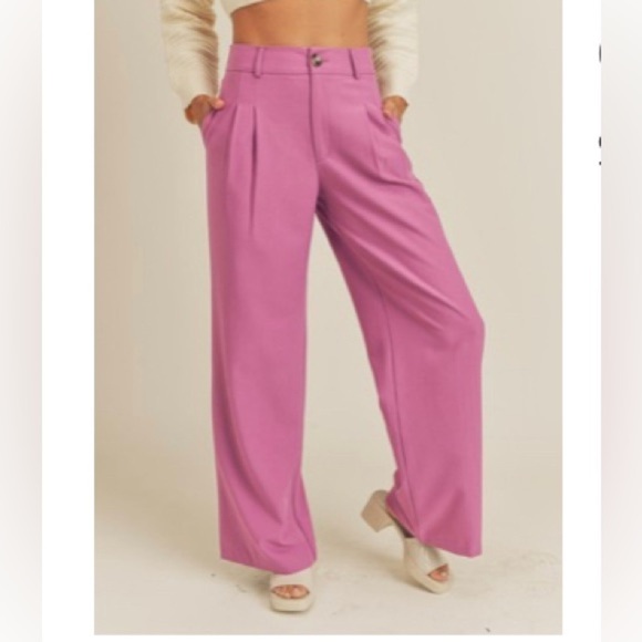 𝅺LAST PAIR wide leg pleated trousers in pink/orchid - Picture 1 of 4